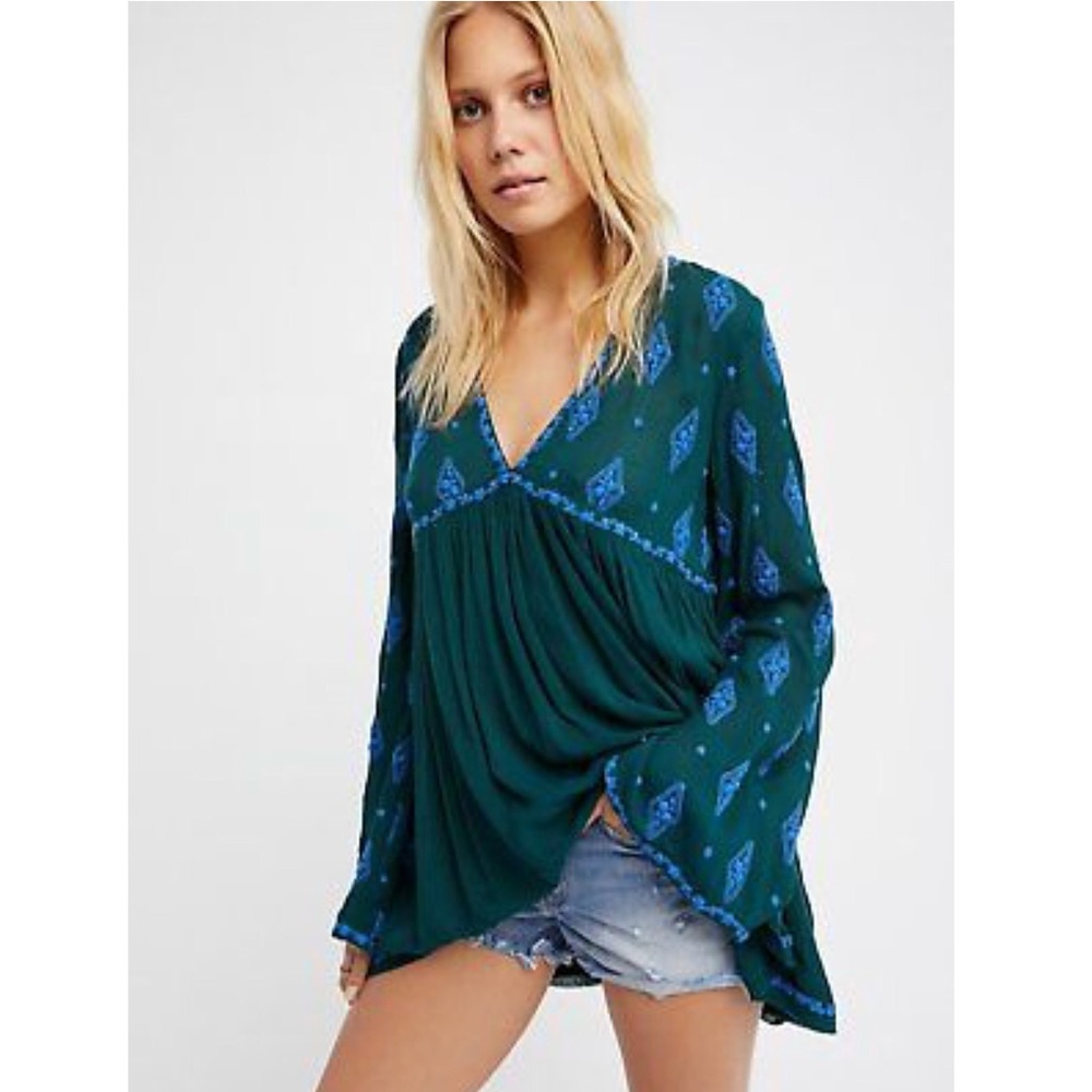 New Free People Diamond Peasant Bell Sleeve Top